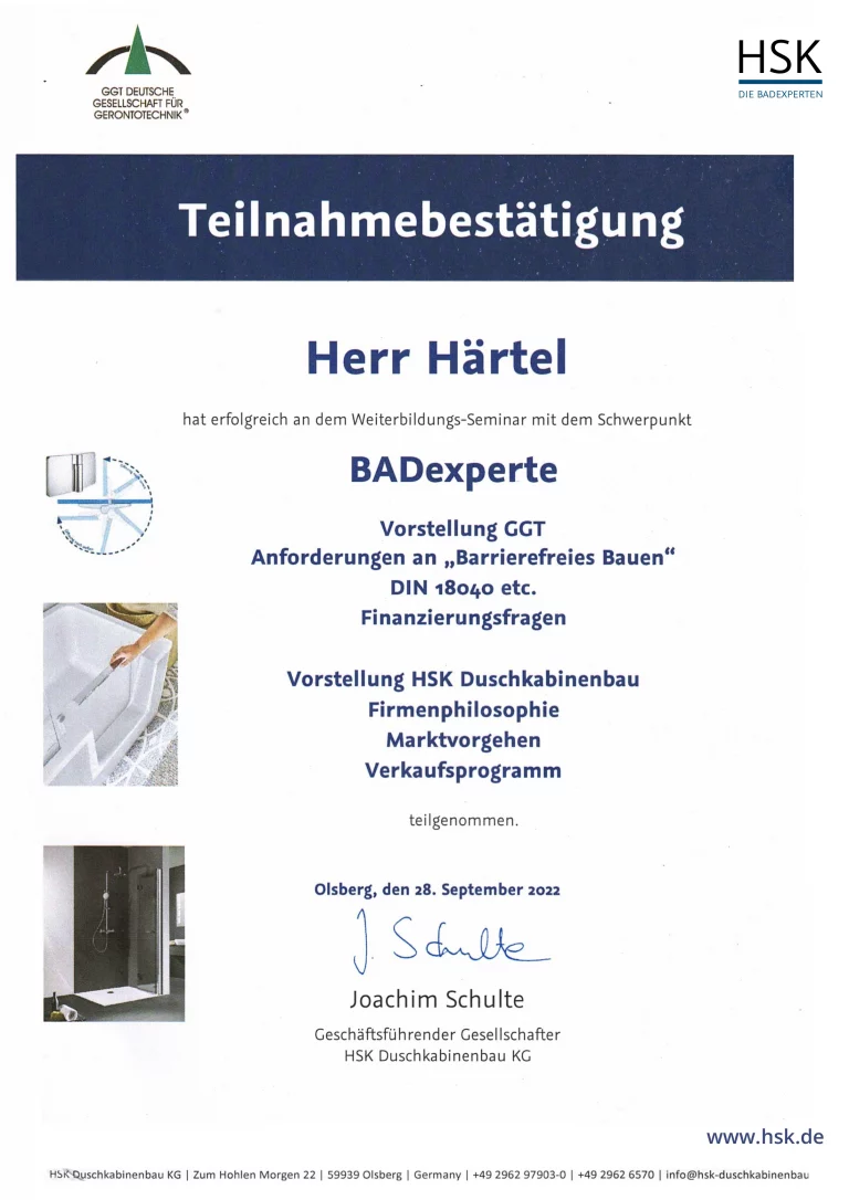 Frank Härtel HLS - Badexperte, Anforderungen an Barrierefreies Bauen DIN 18040