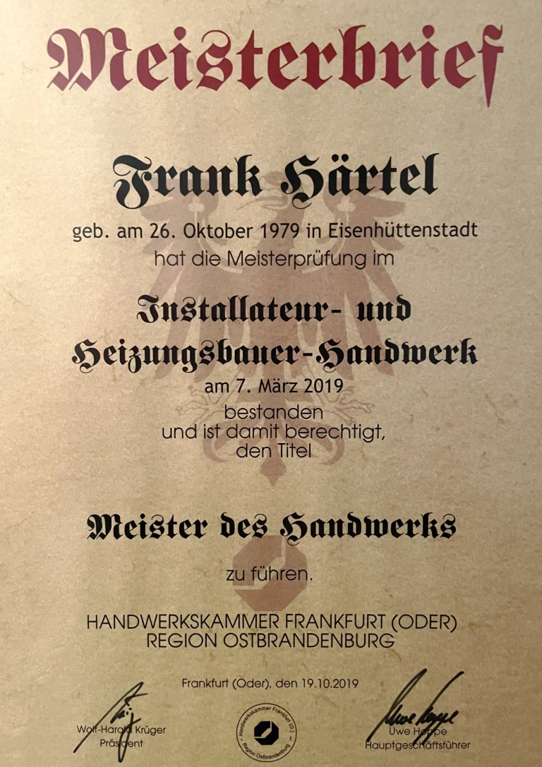 Frank Härtel HLS - Meisterbrief